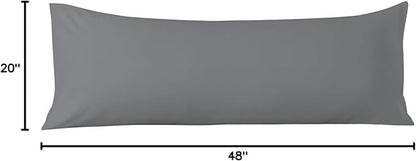 Comfort Beddings Body Pillowcase, 100% Organic Cotton 600 Thread Count Sateen, Soft Cooling Grey, 1-Pack, Hidden Zipper Closure, Hotel Quality, Fade & Shrink Resistant, 20 x 48 Inches