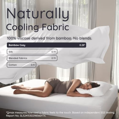 Bambaw King Size Cooling Sheets Set 6pcs - 100% Viscose Derived from Bamboo Sheets Deep Pocket, Fits Up to 16'' with Elastic Corner Straps, King Size Soft Sheets, Breathable Sheets (White)