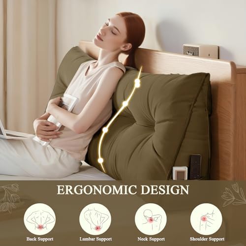 DANGHOOGY Headboard Pillow King, Large Triangular Wedge Headboard Pillow for Reading and Resting, Backrest Positioning Support Pillow with Removable Cover (Brown)