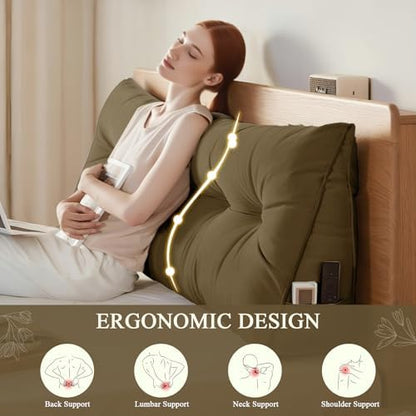 DANGHOOGY Headboard Pillow King, Large Triangular Wedge Headboard Pillow for Reading and Resting, Backrest Positioning Support Pillow with Removable Cover (Brown)