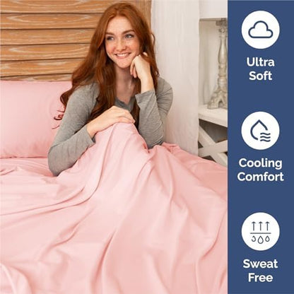 Split King Size 5 Piece Sheet Set - Breathable & Cooling Sheets - Baby Pink