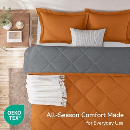 downluxe Twin Comforter Set Soft Reversible 2 Pieces, Burnt Orange/Grey