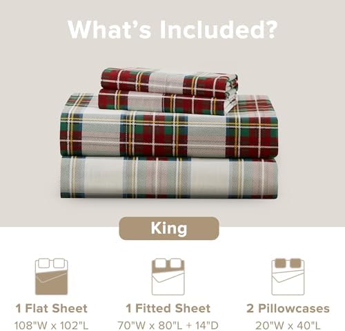 Comfort Spaces 100% Cotton Percale Sheets King Size Sheet Set, 4 Piece