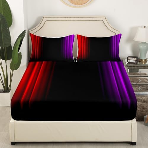 Feelyou Teens Abstract Ombre Decorations Bedding Set for Kids Women Red Purple and Black Bed Sheets Set Geometric Modern Fitted Sheet Sets Room 4Pcs Full Size