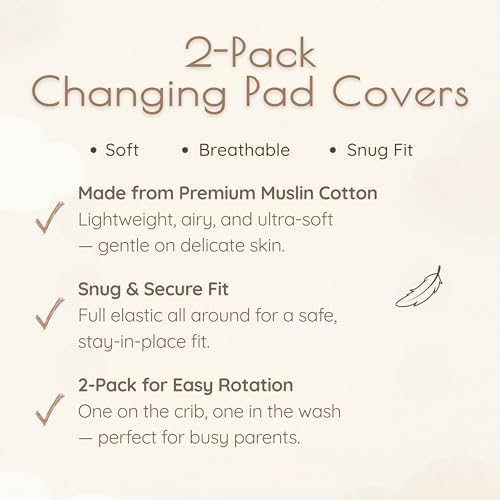 Baby Changing Pad Covers Boy, 2-Pack Changing Table Sheets, 100% Cotton Muslin Changing Pad Covers, 32"x16" x 8" Diaper Changing Pad Cover Boy, Oeko-TEX (Rainbow + Neutral Beige Changing Pad Cover)
