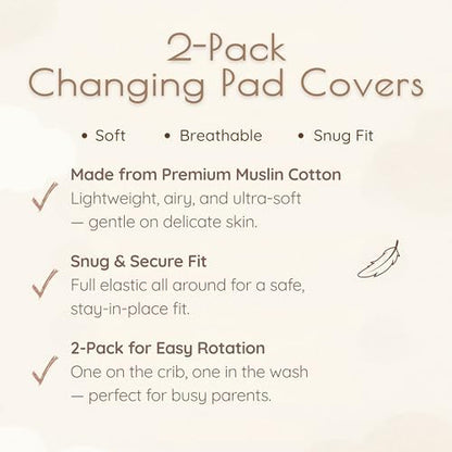 Baby Changing Pad Covers Boy, 2-Pack Changing Table Sheets, 100% Cotton Muslin Changing Pad Covers, 32"x16" x 8" Diaper Changing Pad Cover Boy, Oeko-TEX (Rainbow + Neutral Beige Changing Pad Cover)