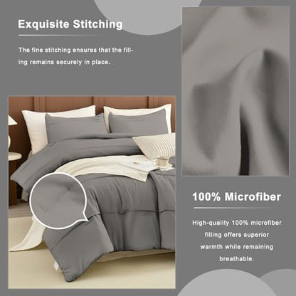 Masaca Grey Oversized King Comforter 128x120,Pinch Pleated Extra Large King Size Bedding Comforter,Farmhouse Boho Bedding 3PCS (1 Gray Comforter+2 Pillow Shams)