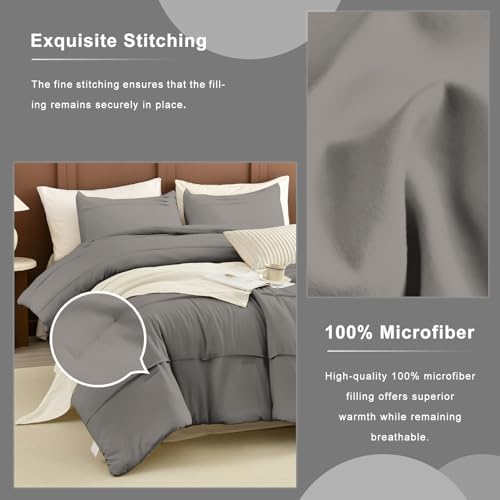 Masaca Grey Oversized King Comforter 120x120,Pinch Pleat California King Comforter Oversized,Vintage Farmhouse Boho Gray Bedding Comforter for All Season