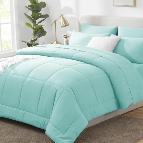 CozyLux Full Size Comforter Sets Spa Blue - 7 Pieces Bed in a Bag