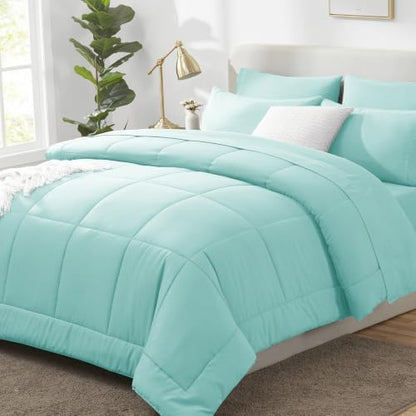 CozyLux Full Size Comforter Sets Spa Blue - 7 Pieces Bed in a Bag