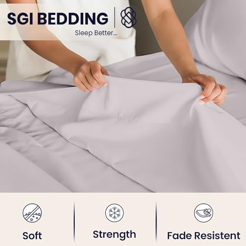 SGI Split King Sheet Set for Adjustable Bed Egyptian Premium Cotton Sheets for Sleep Number Bed 15" Deep Pocket 5 Pc Set with 2 Twin XL Fitted Sheets Soft Breathable - Silver