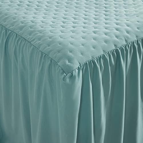 CHIXIN Ruffle Skirt Bedspread King Size - 30" Long Drop, Shabby Chic Style, Lightweight Bedding Cover, 3 Piece Set, Seaglass
