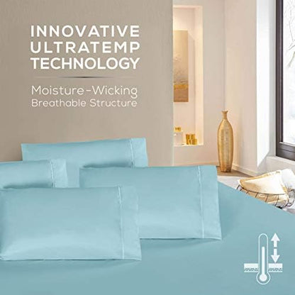 Mueller Luxury 6 PC Full Size Bed Sheets, Super Soft, Deep Pocket up to 16" Full Size Sheets, Transfers Heat, Breathes Better, Hypoallergenic, Wrinkle-Resistant, Oeko-TEX, Aqua