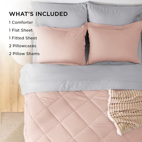 Bedsure Queen Bed in a Bag Reversible Bed Set 7 Pcs Blush Pink/Light Grey