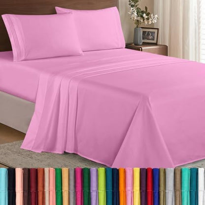 Elegant Comfort Luxury 1500 Premium Hotel Quality Microfiber 4-Piece Sheet Set - Wrinkle Resistant, All Around Elastic Fitted Sheet, Deep Pocket up to 16", King, Light Pink