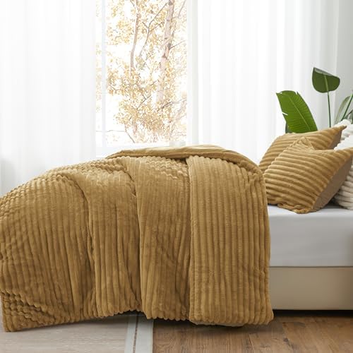 BEDELITE Fleece Twin/Twin XL Comforter Set, Fluffy Bed Set, Brown