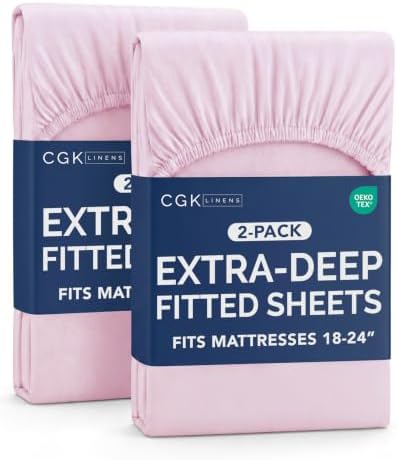 CGK Linens 2 Pack Extra Deep Queen Fitted Sheets - Light Pink