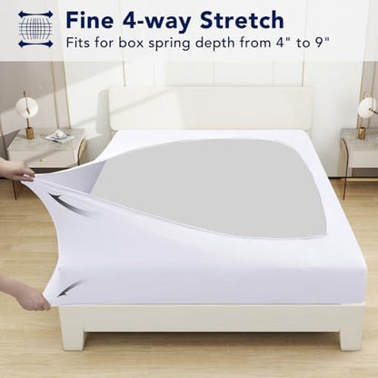 PureFit Stretchy Box Spring Cover King - Elastic Fitted Box Spring Wrap Around 4 Sides, Wrinkle & Fading Resistant Fits King and C-King Size Beds, White