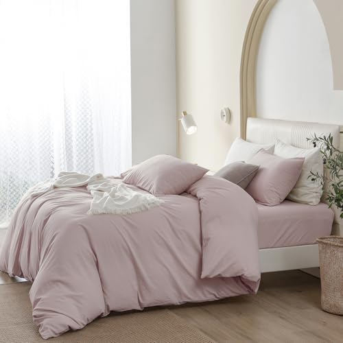 JIYUAN Oversized Queen Washed Cotton Duvet Cover Set Relaxed Linen Feel