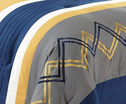 Chezmoi Collection 7-Piece Zigzag Embroidered Comforter Set, King Size