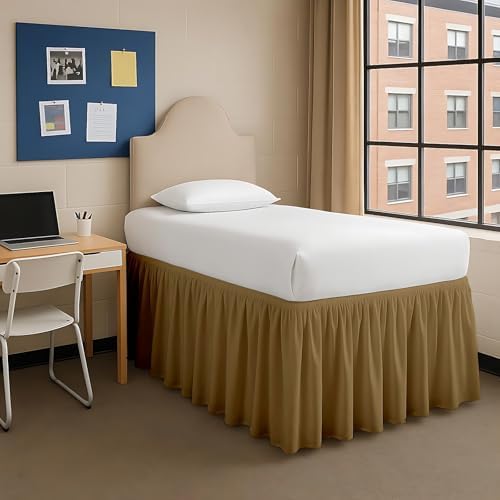 Twin XL Dorm Bed Skirt 40 Inch Drop, College Dorm Room Bed Skirt, Tailored Fit, Extra Long Microfiber Bedskirt for Underbed Storage, Taupe