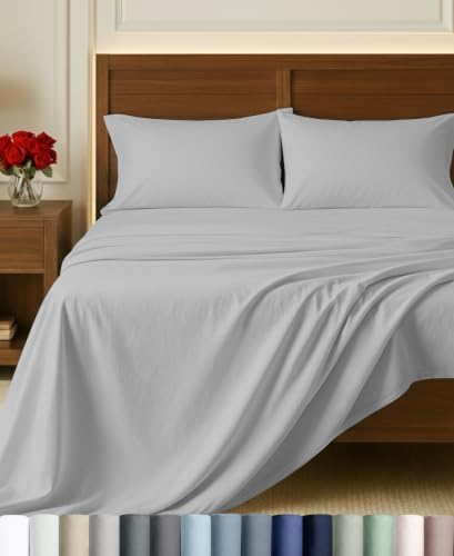 California Design Den 100% Egyptian Cotton Queen Size Sheets, Light Grey