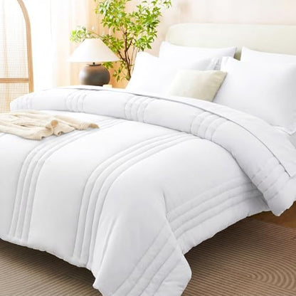CozyLux California King Comforter Set White- 7 Pieces Bed in a Bag