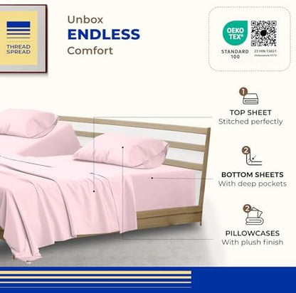 THREAD SPREAD Split King Sheet Set, Luxury 1000 Series Paradise Collection 100% Egyptian Cotton Split King Sheets Sets for Adjustable Bed (5 PC, Blush), Soft, 16" Deep Pocket Hotel Sheets