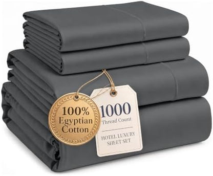 LANE LINEN Sheets Queen Size Bed Set 100% Egyptian Cotton Sateen - Charcoal