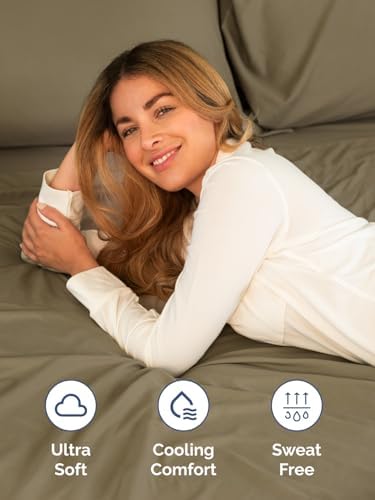 Extra Deep Split King Sheet Set - 5 Piece Breathable Cooling Sheets - Khaki
