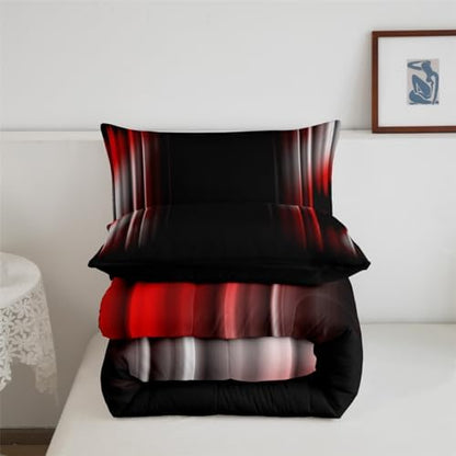 Feelyou Geometric Ombre Bedding Set Men Adults Teens Grey White Red and Black Stripes Comforter Set Kids Boys Girls Simple Modern Quilt Set 2Pcs Twin Size