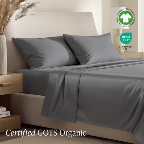 Bare Home 100% Organic Cotton Sateen Sheet Set (Full, Grey)