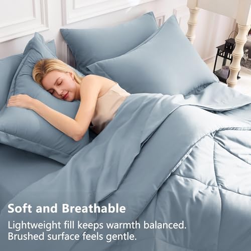 CozyLux Super King Plus Comforter Set 128"x120", 7 Piece, Dusty Blue
