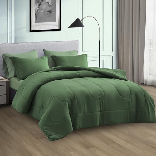 Maple&Stone Full Comforter Set 7 Pieces Bed in a Bag Olive Green Bed Set