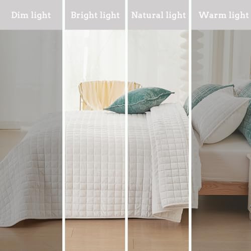 Quilt Set California King Size 106x118 Luxurious Velvet Bedding Sets with 2 Pillow Shams 20x36 3 Pieces Ultra Soft Quilted Bedspread Coverlet Comforter for All Season, Cream White