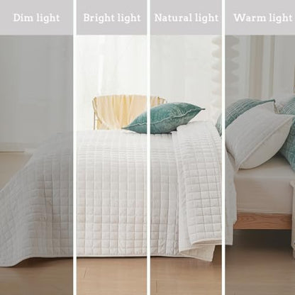 Quilt Set California King Size 106x118 Luxurious Velvet Bedding Sets with 2 Pillow Shams 20x36 3 Pieces Ultra Soft Quilted Bedspread Coverlet Comforter for All Season, Cream White