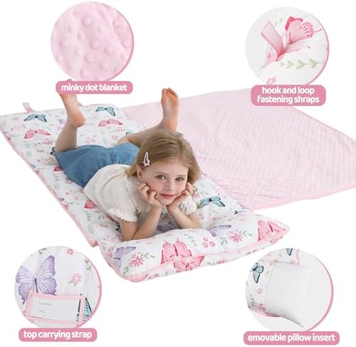 Lasoftan Toddler Nap Mat with Pillow and Blanket, Extra Large Rolled Napping Mats,Slumber Bags for Boys Girls,Kids Sleeping Bag for Daycare, Preschool Travel Camping