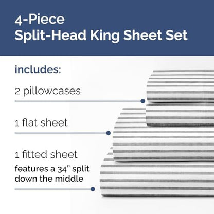 Flex Top Split Head King 4 Piece Sheet Set - Soft & Cooling - Grey Stripes