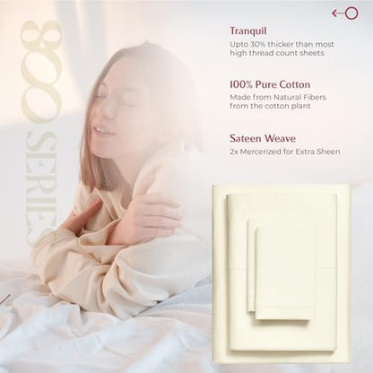 Mayfair Linen 100% Egyptian Cotton Twin XL Size Sheet Set - Luxury 800 Series Tranquil Collection Egyptian Cotton Twin XL Sheets (3 PC, Ivory), Silky Soft 16" Deep Pocket College Dorm Room Sheets