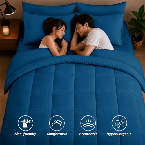 Anluoer King Size Comforter Set, 7 Piece Bed in a Bag King Bedding Sets