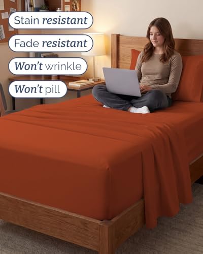 Extra Deep Twin XL Sheet Set - 3 Piece College Dorm Room - Terracotta