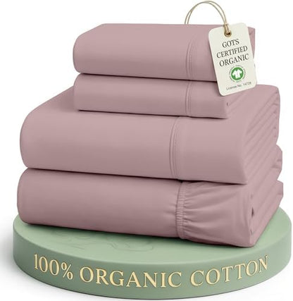 LANE LINEN King Sheets 100% Organic Cotton Percale Cooling Soft 4pc - Lilac