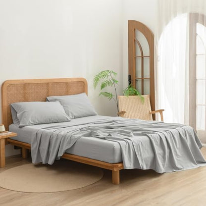 BESTOUCH Queen Washed Cotton Linen Feel Sheets 4 Pcs Northern Droplet Grey