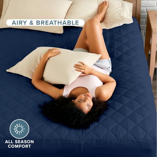 Bare Home Quilted Fitted Mattress Pad (Twin XL, Dark Blue)