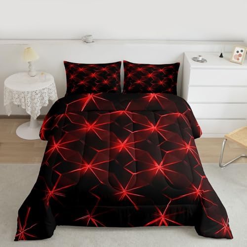 jejeloiu Geometric Bedding Set Soft for Boys Girls, Abstract Art Comforter Set Twin Size Luxury Duvet Quilt Microfiber Bedroom Decor 2 Pcs with 1 Pillow Cases