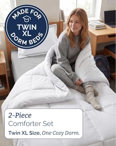 Twin XL Comforter Set - White Bedding for All Seasons - 2 Piece Bed Set
