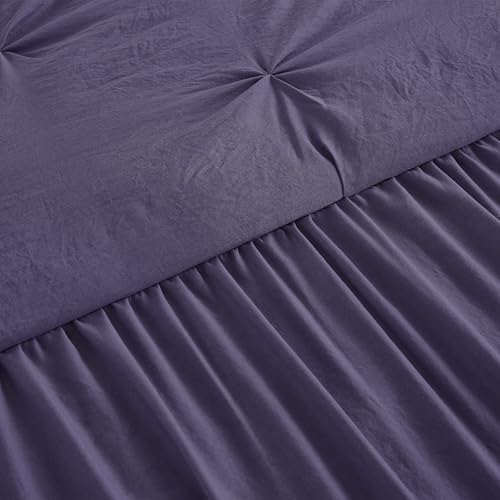 Chezmoi Collection Aria 3-Piece Pintuck Ruffle Skirt Bedspread Set - Lightweight Pinch Pleat Crinkled Texture Microfiber Bedding - French Country Chic Farmhouse - Full, Dusty Purple