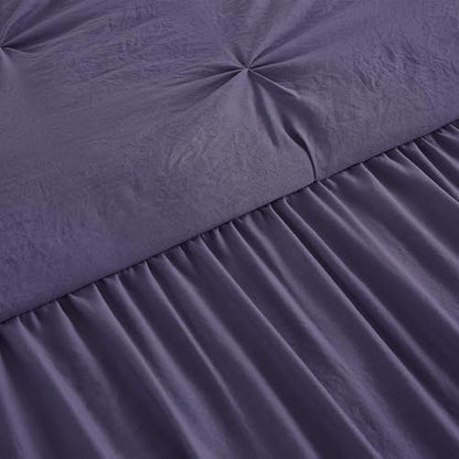 Chezmoi Collection Aria 3-Piece Pintuck Ruffle Skirt Bedspread Set - Lightweight Pinch Pleat Crinkled Texture Microfiber Bedding - French Country Chic Farmhouse - Full, Dusty Purple