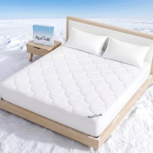 Cooling Mattress Pad King, Breathable Quilted Fitted Mattress Protector