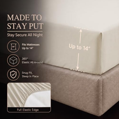 CozyLux Oversized Queen Comforter Set Beige, 7 Pieces Pintuck Bed in a Bag